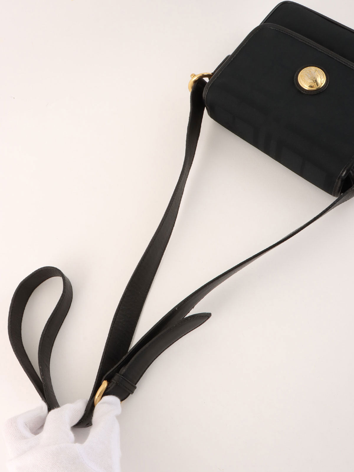 Check Pattern Round Logo Mini Shoulder Bag in Black