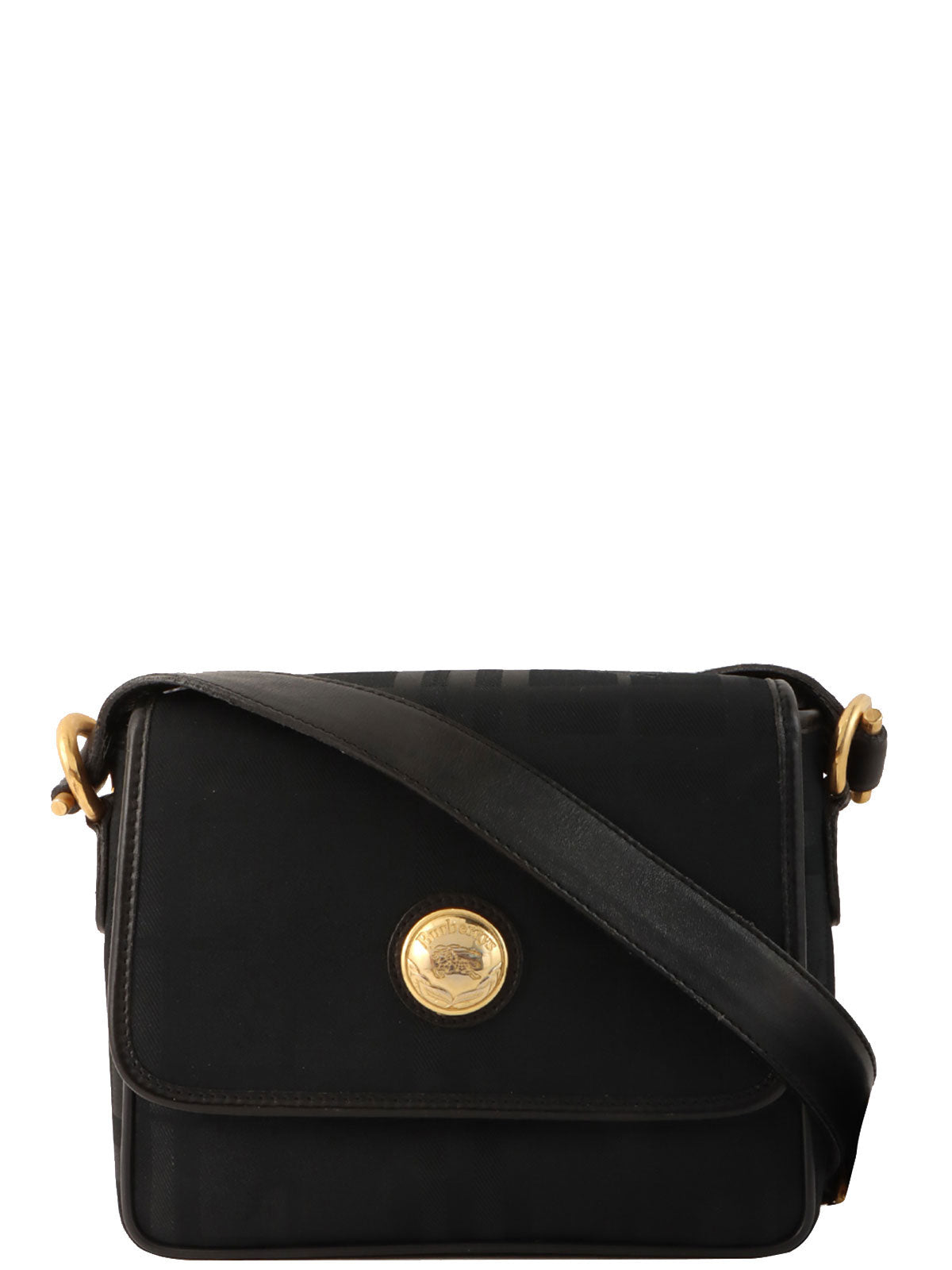 Check Pattern Round Logo Mini Shoulder Bag in Black