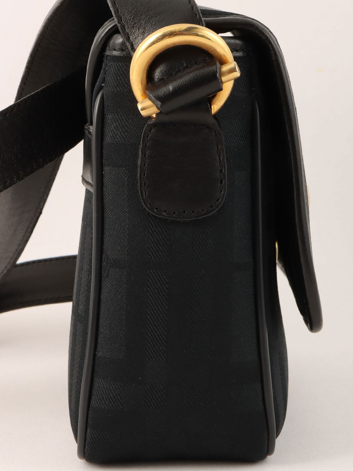 Check Pattern Round Logo Mini Shoulder Bag in Black
