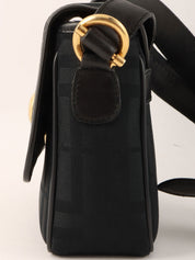 Check Pattern Round Logo Mini Shoulder Bag in Black