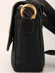 Check Pattern Round Logo Mini Shoulder Bag in Black