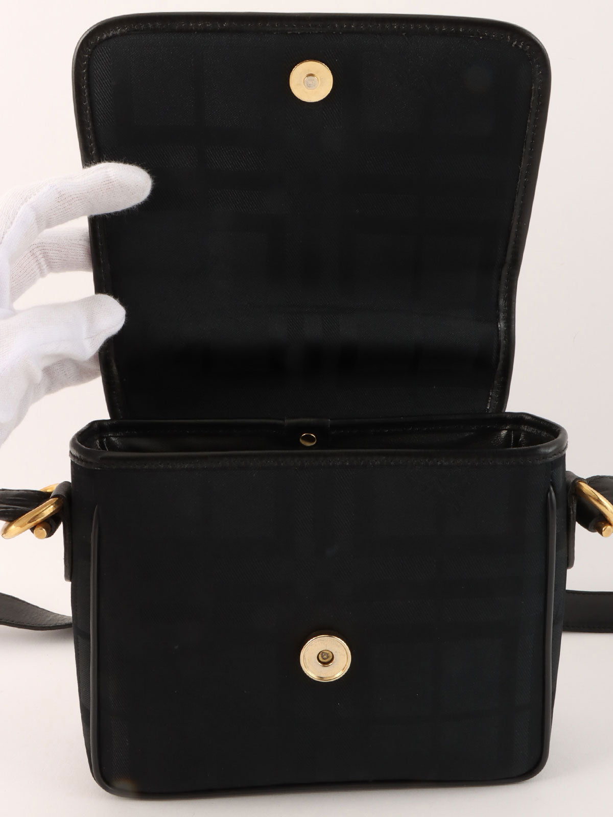 Check Pattern Round Logo Mini Shoulder Bag in Black