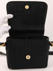 Check Pattern Round Logo Mini Shoulder Bag in Black