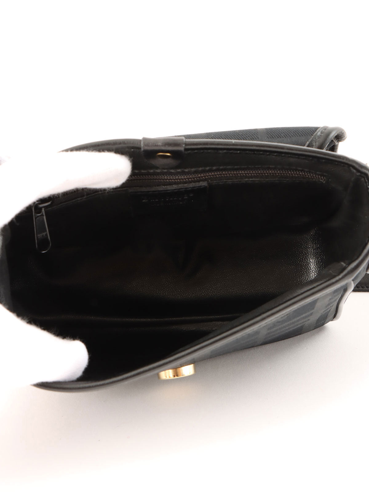 Check Pattern Round Logo Mini Shoulder Bag in Black