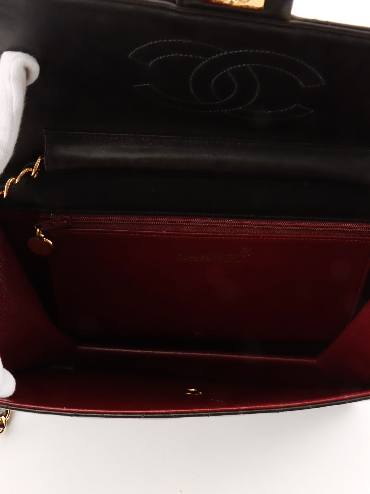 1998 CC mark plate chain shoulder bag black