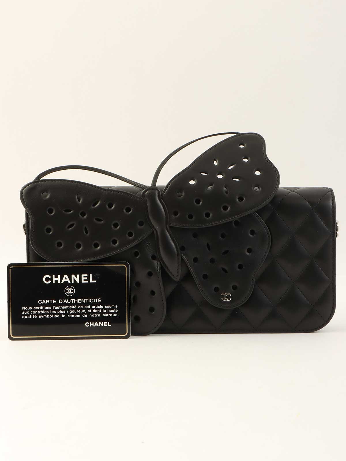 2010 Butterfly Matelasse Chain Shoulder Bag in Black