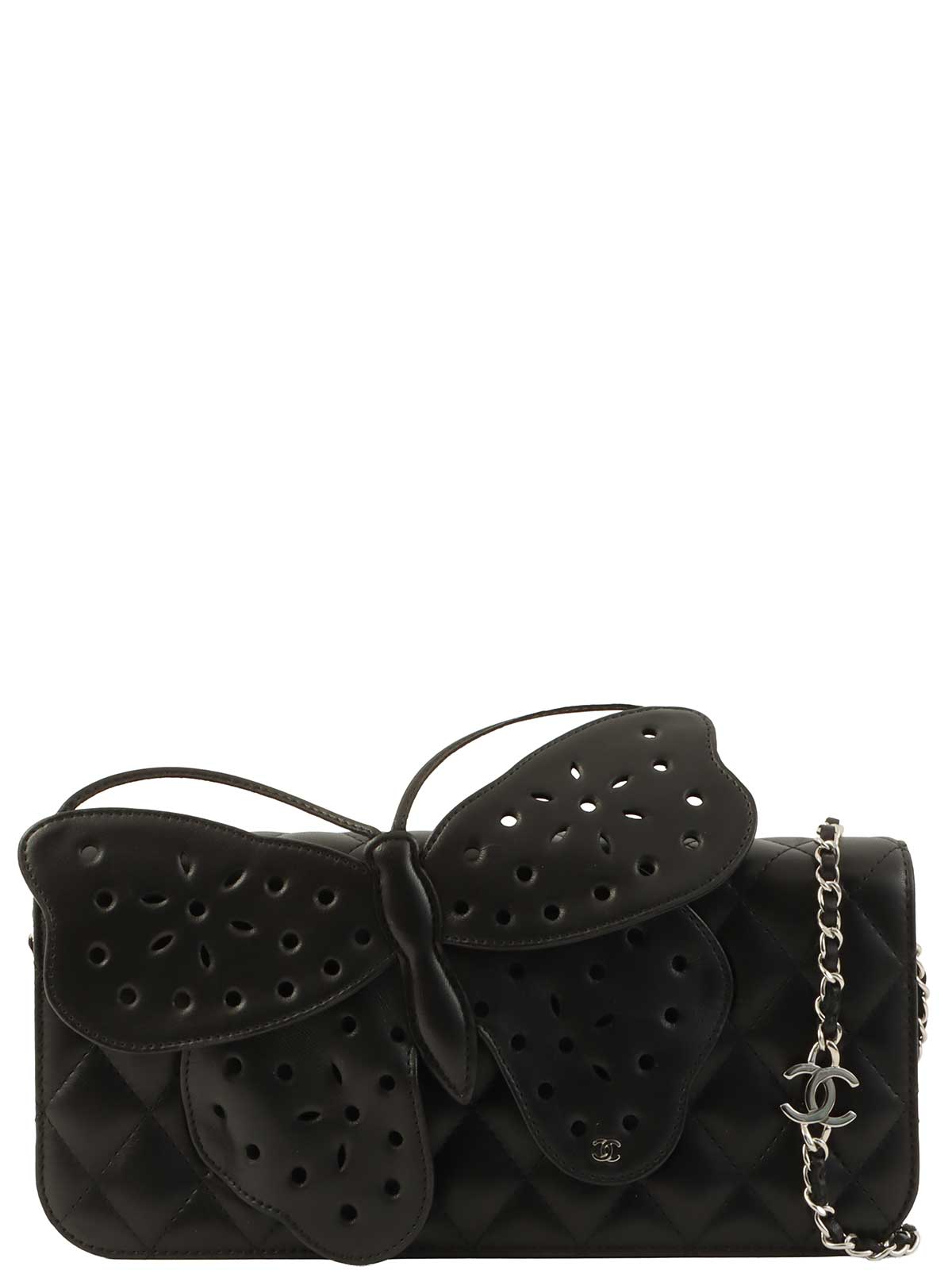 2010 Butterfly Matelasse Chain Shoulder Bag in Black