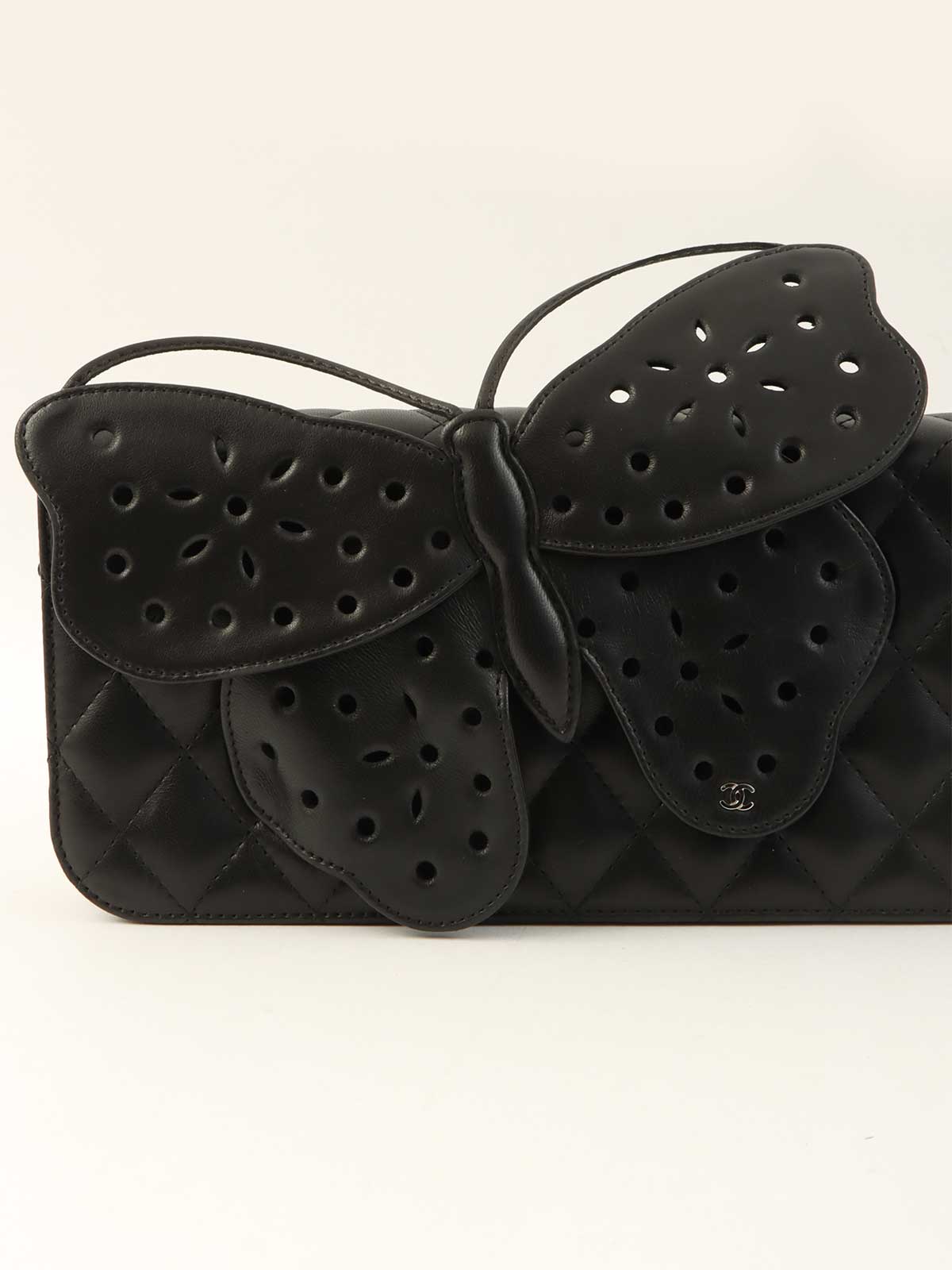 2010 Butterfly Matelasse Chain Shoulder Bag in Black