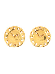 Round Clock Motif Earrings Gold