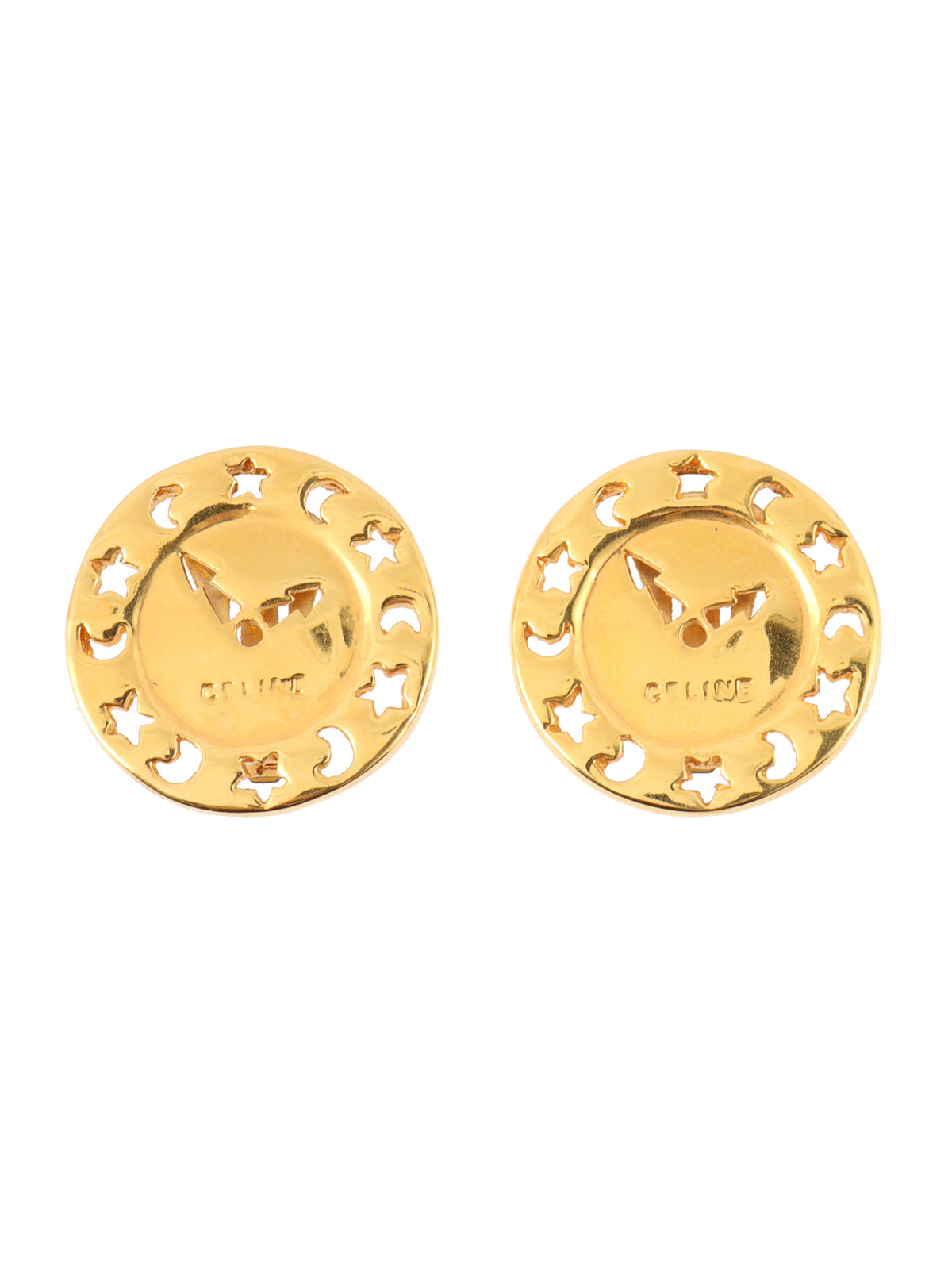 Round Clock Motif Earrings Gold