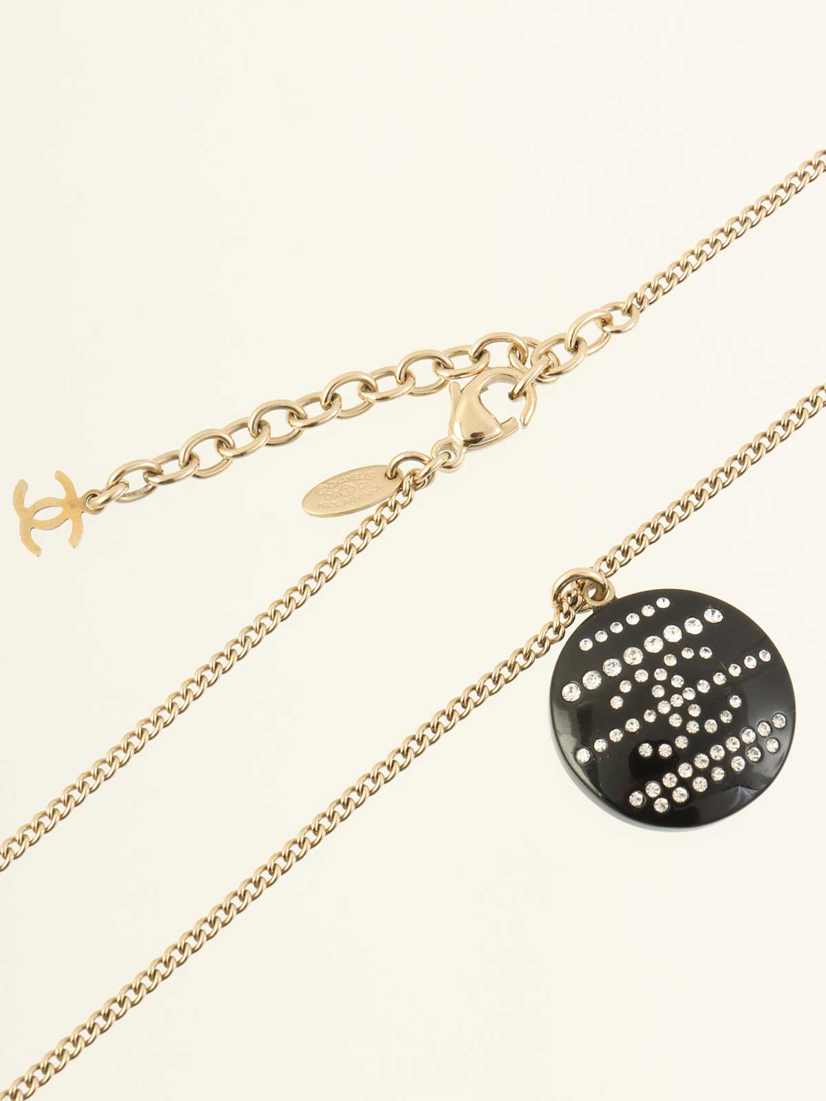 2009年製 ラインストーンラウンドCCマークデザインネックレス ゴールド/ブラック