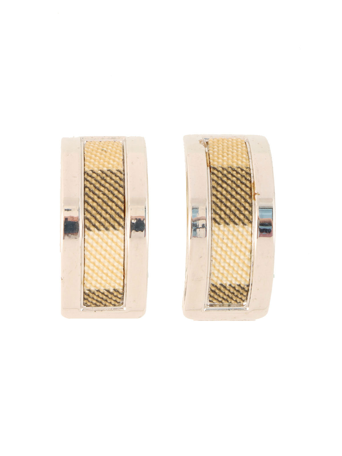 Check Pattern Half Hoop Earrings in Silver/Beige