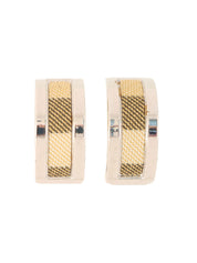 Check Pattern Half Hoop Earrings in Silver/Beige