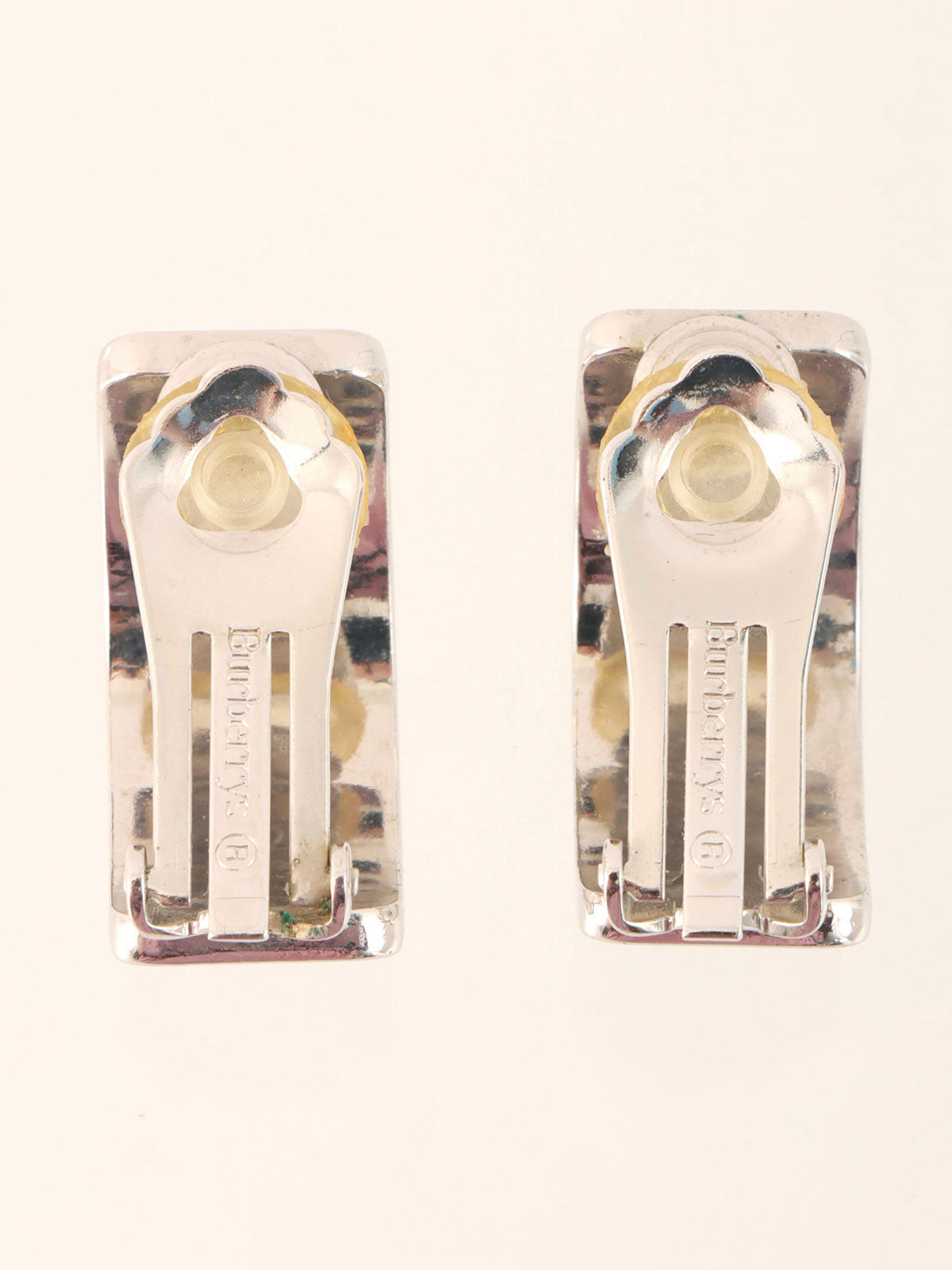 Check Pattern Half Hoop Earrings in Silver/Beige