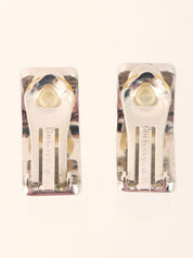 Check Pattern Half Hoop Earrings in Silver/Beige