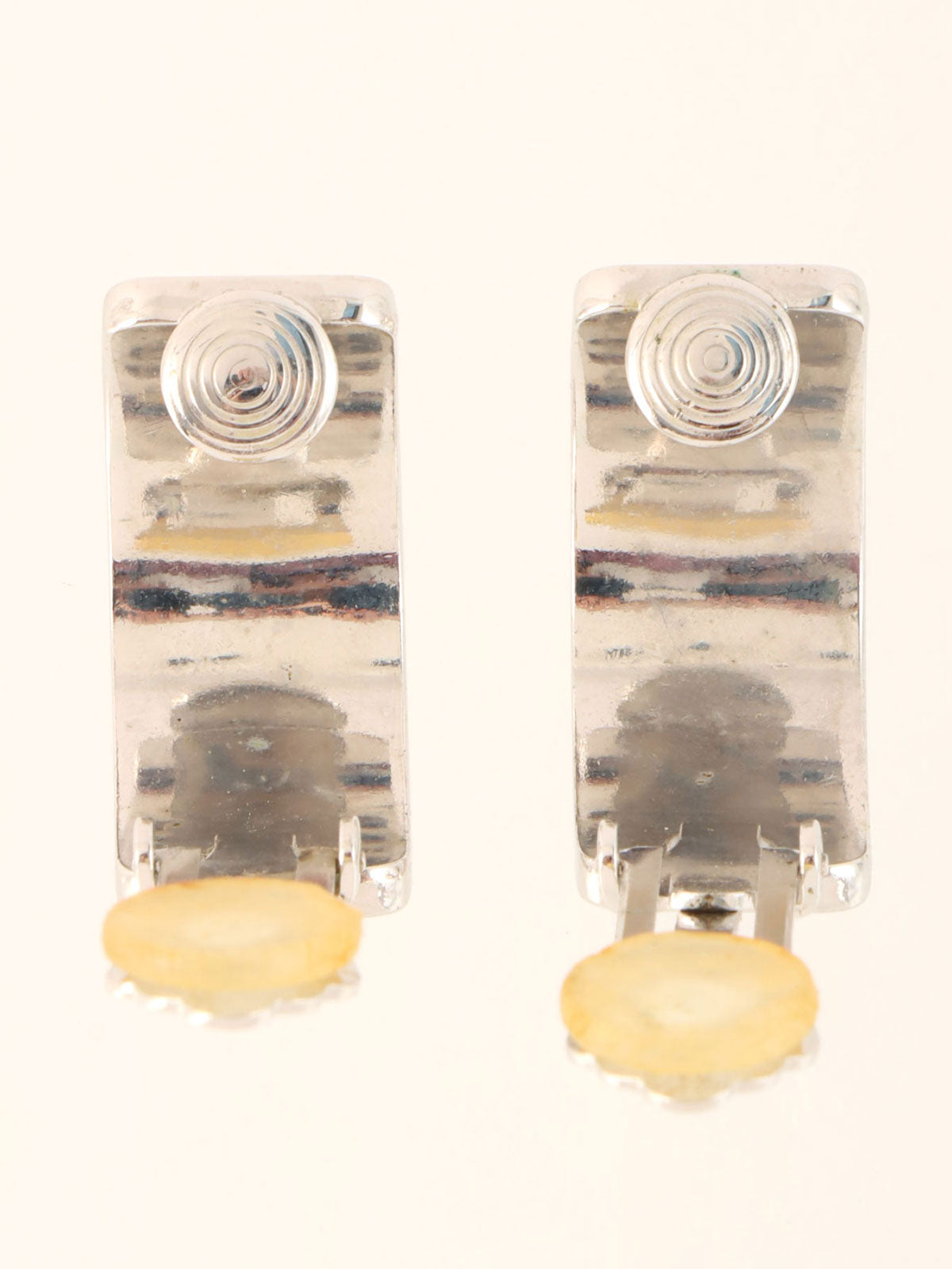 Check Pattern Half Hoop Earrings in Silver/Beige