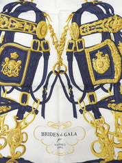 カレ90　Brides de Galaパターンスカーフ　ネイビー/ホワイト