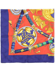 カレ90 Princes Du Soleil Levantパターンスカーフ レッド/ネイビー/マルチ