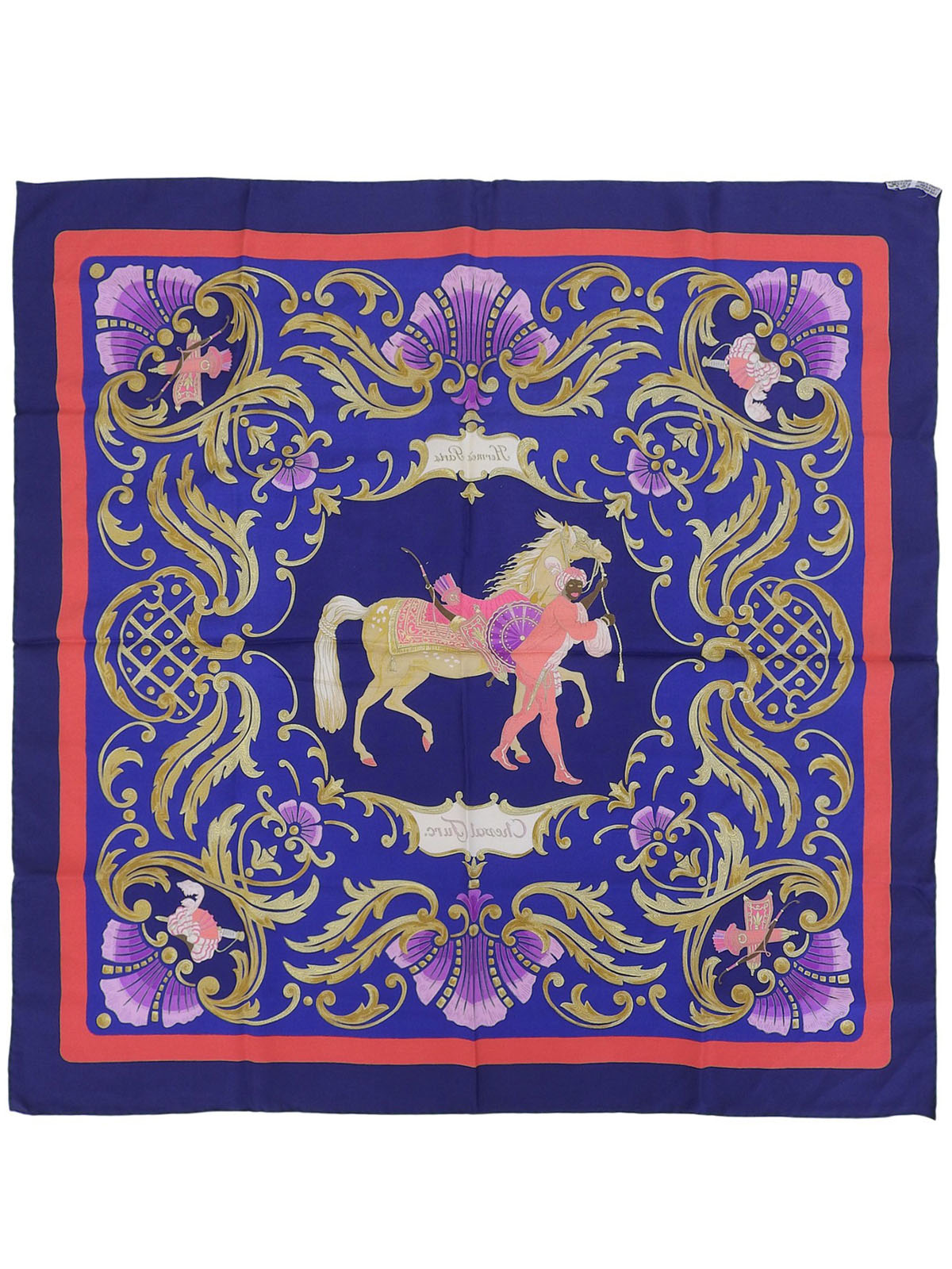 Carré 90 Cheval Turk 图案围巾，海军蓝/多色