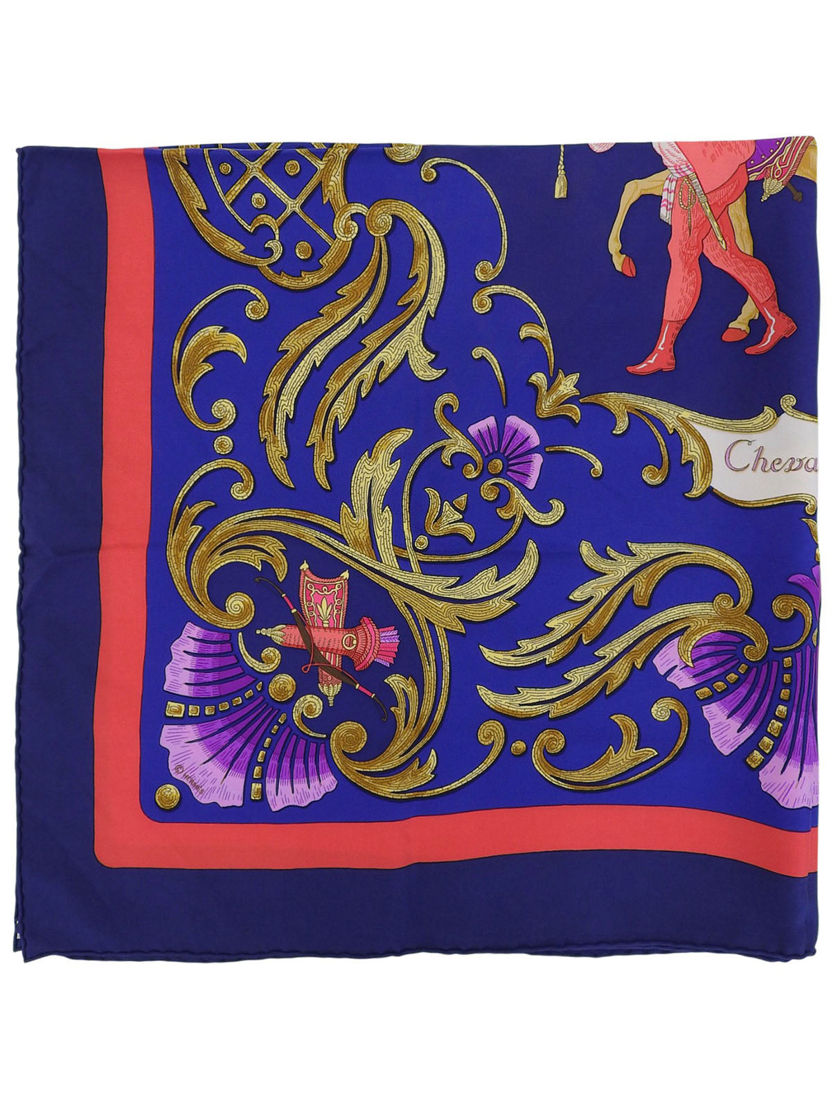 Carré 90 Cheval Turk 图案围巾，海军蓝/多色