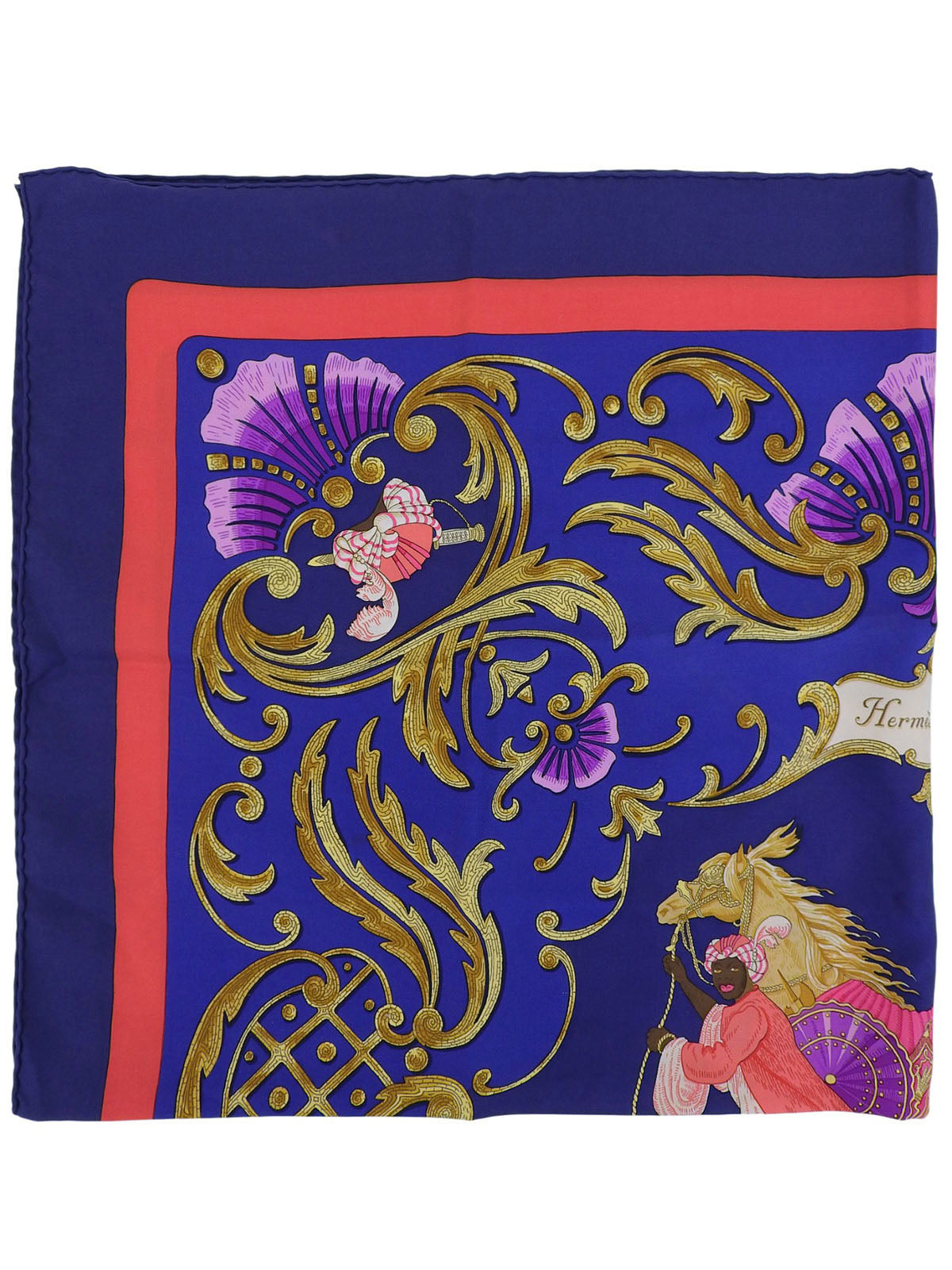 Carré 90 Cheval Turk 图案围巾，海军蓝/多色
