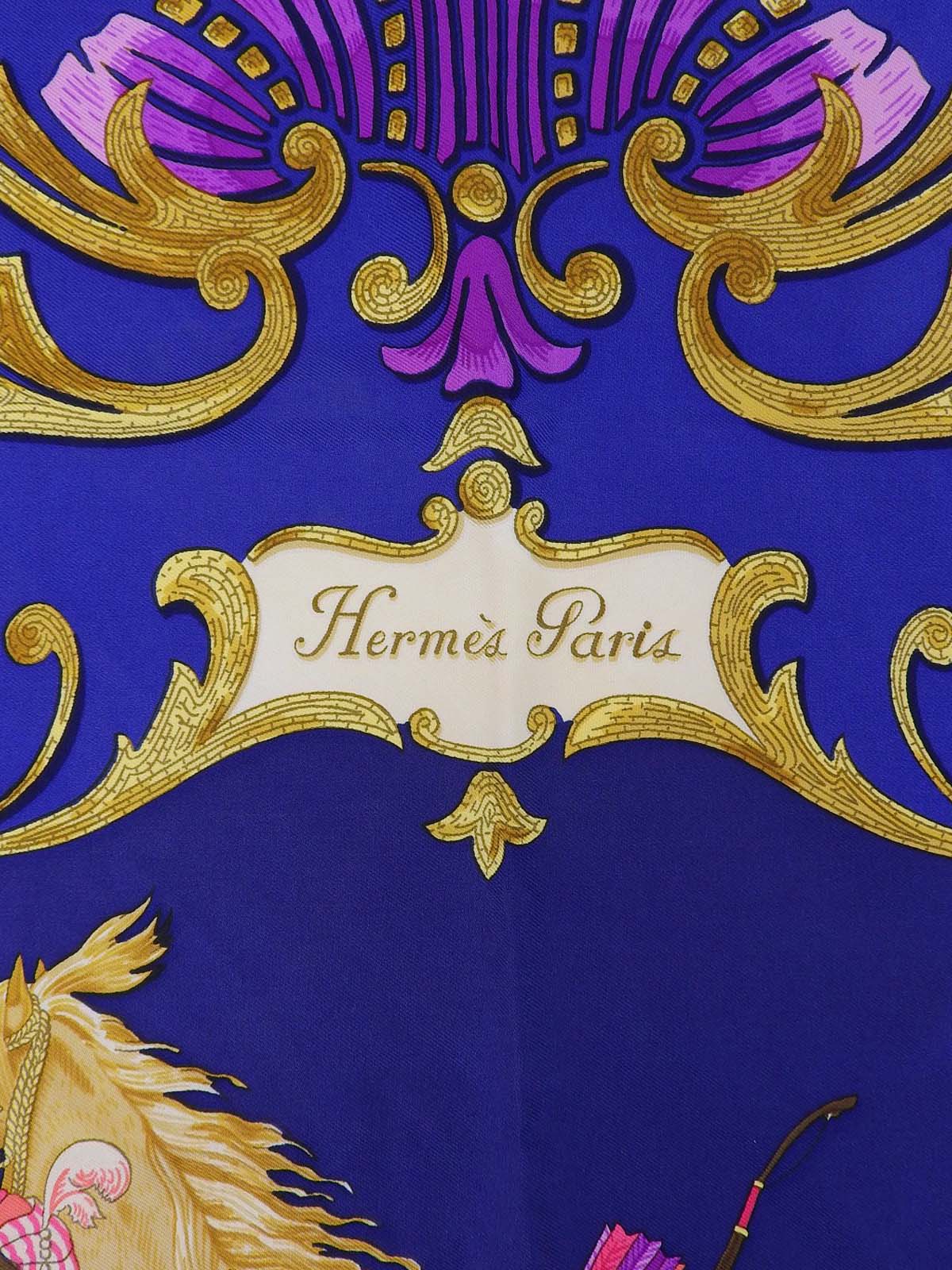 Carré 90 Cheval Turk 图案围巾，海军蓝/多色