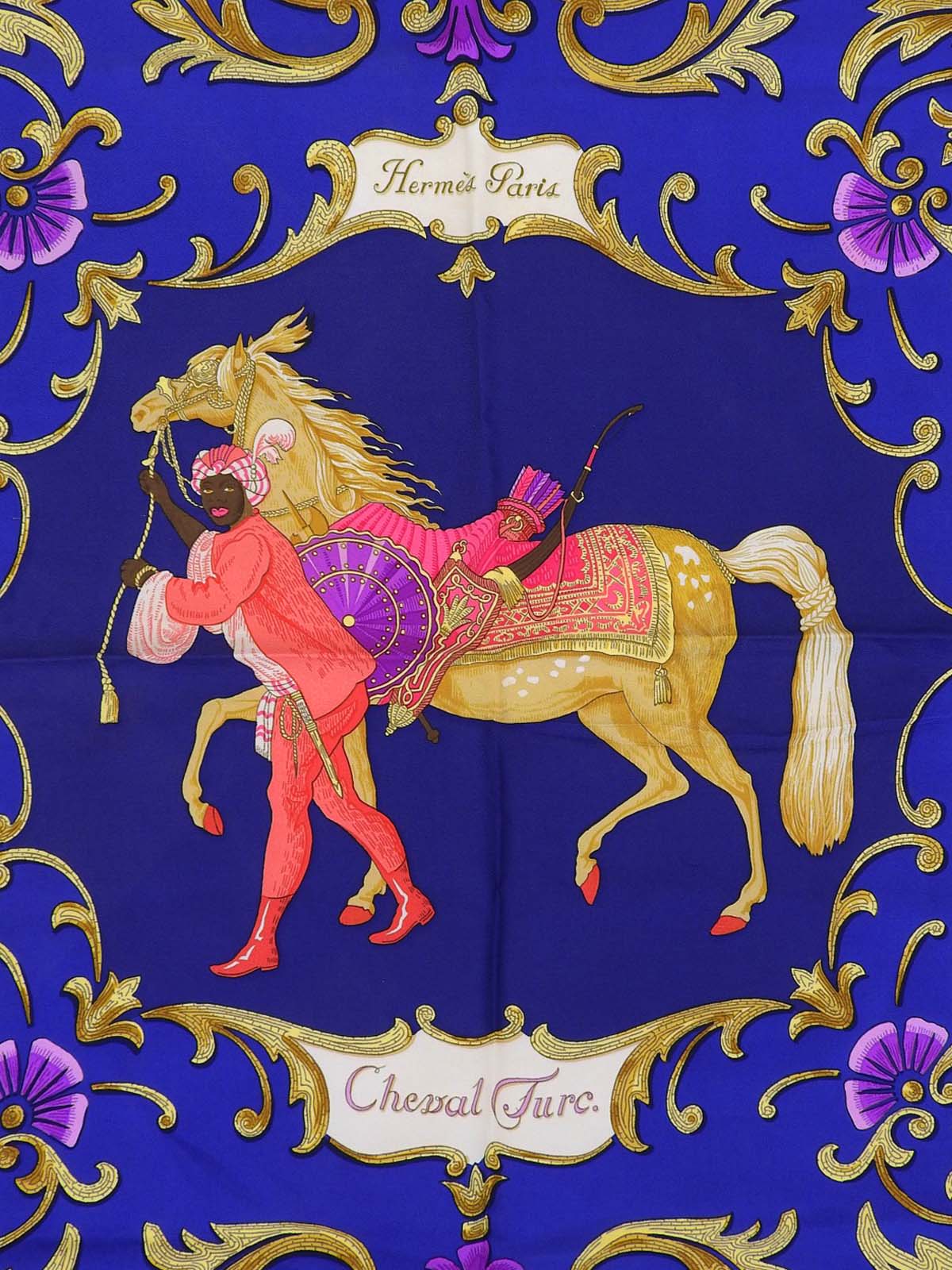 カレ90 Cheval Turcパターンスカーフ ネイビー/マルチ