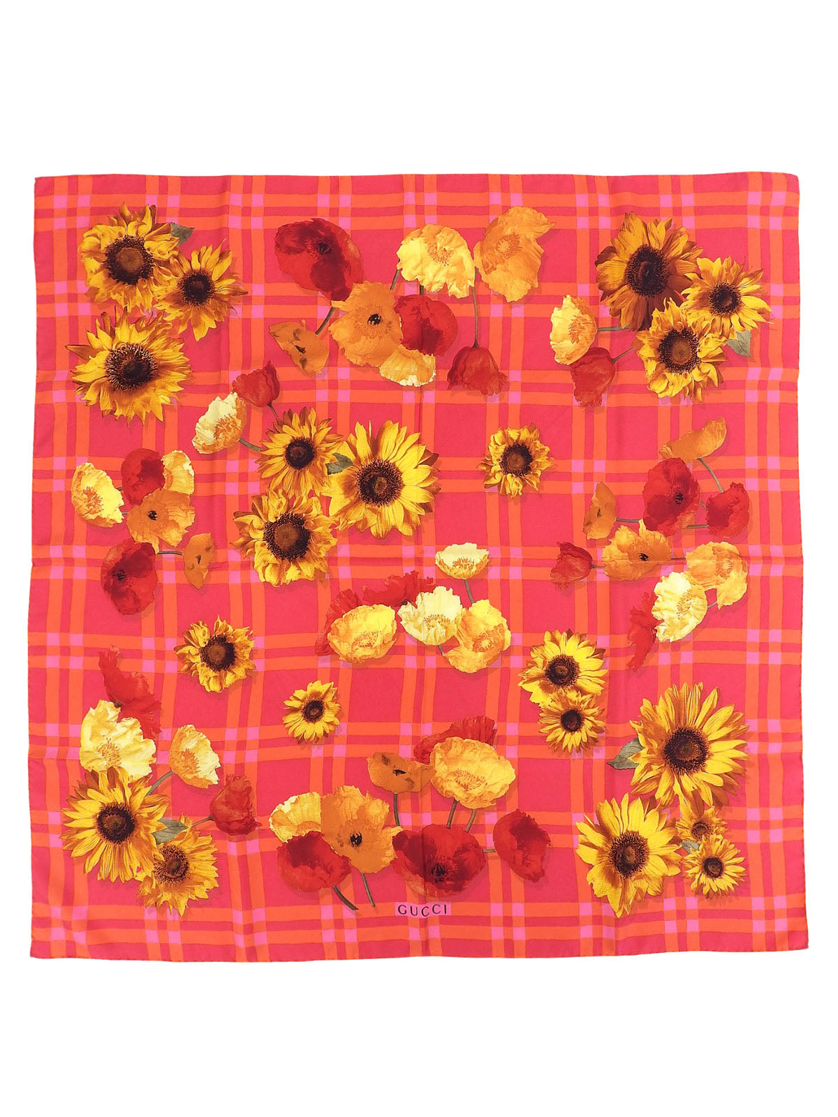 フラワーチェックパターンスカーフ ピンク/オレンジ/マルチ