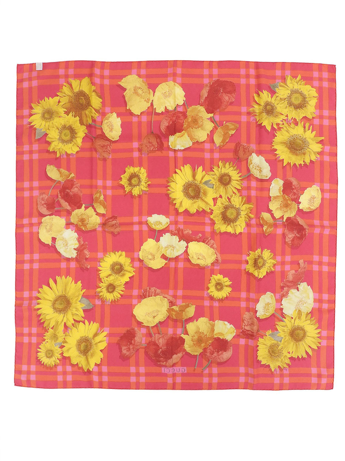 フラワーチェックパターンスカーフ ピンク/オレンジ/マルチ