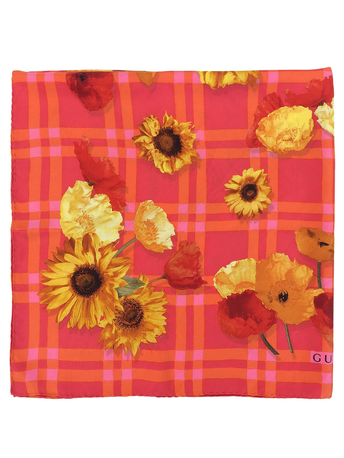 フラワーチェックパターンスカーフ ピンク/オレンジ/マルチ