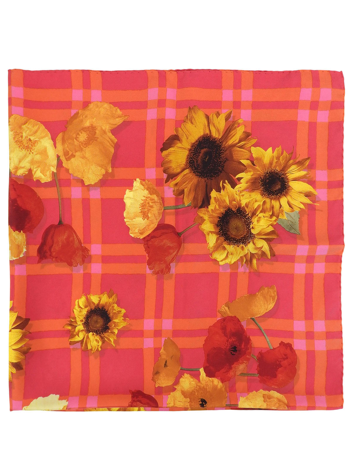 フラワーチェックパターンスカーフ ピンク/オレンジ/マルチ