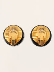 1997 Round Rhinestone Shell CC Mark Earrings in Gold/Black/White