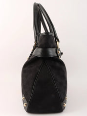 Canvas GG Pattern Sherry Line Horsebit Shoulder Bag in Black