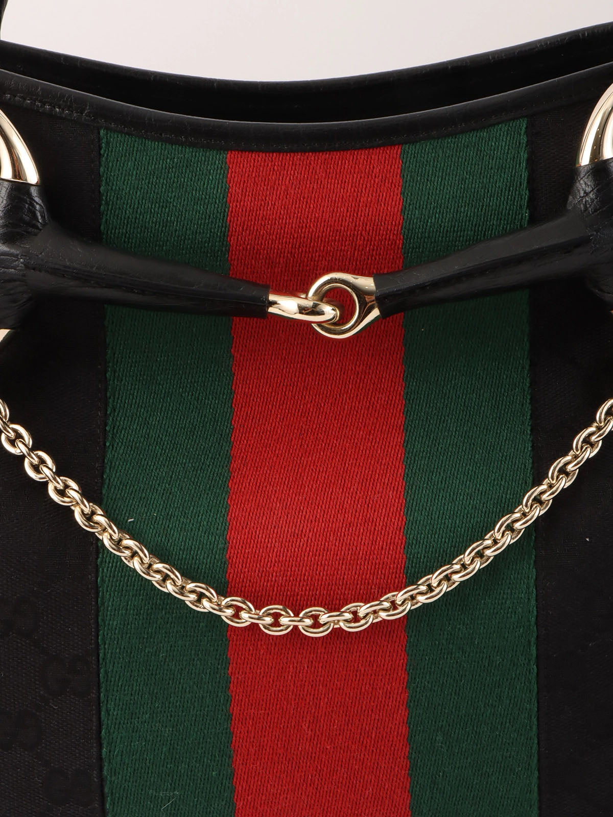 Canvas GG Pattern Sherry Line Horsebit Shoulder Bag in Black