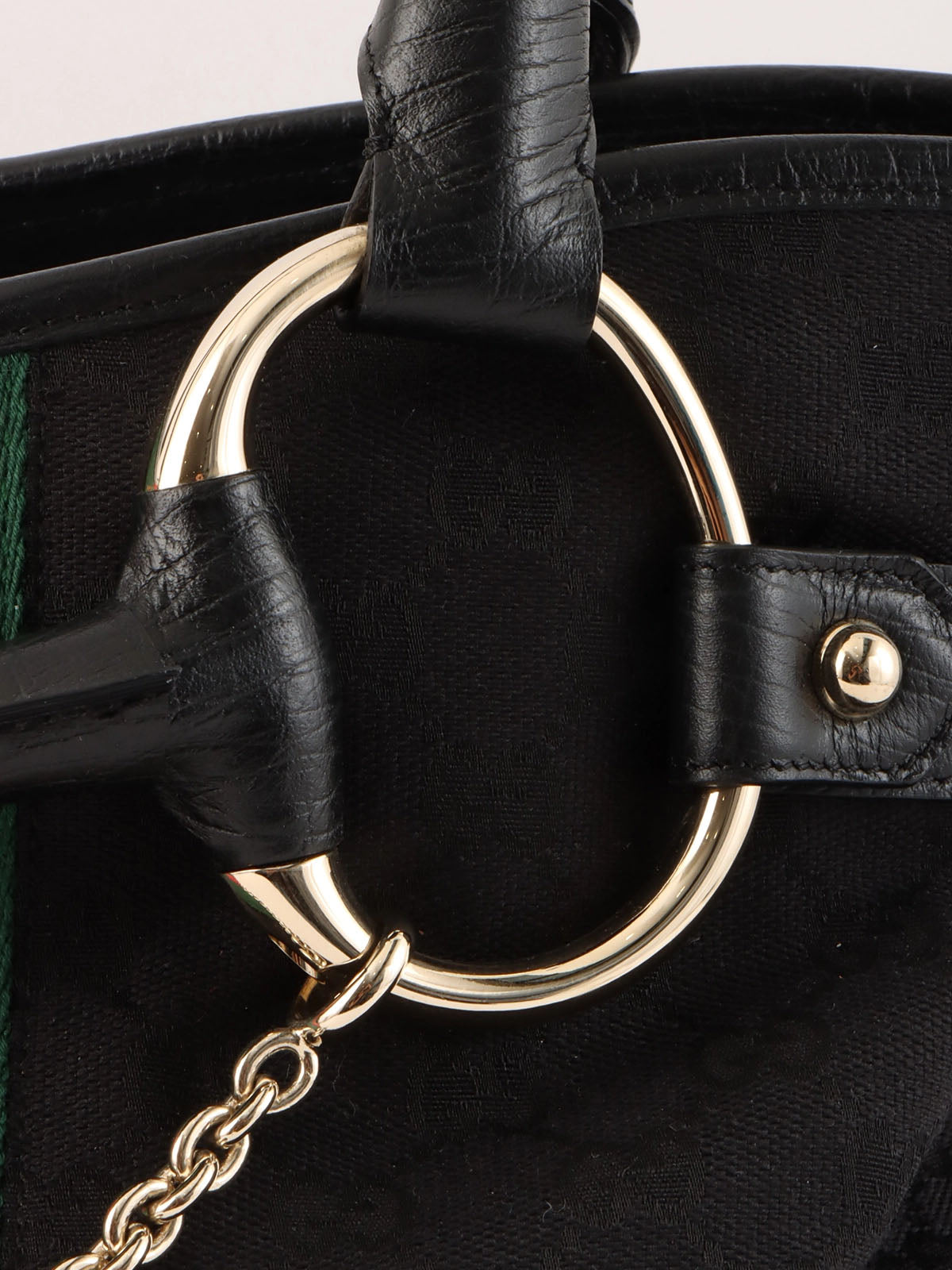 Canvas GG Pattern Sherry Line Horsebit Shoulder Bag in Black