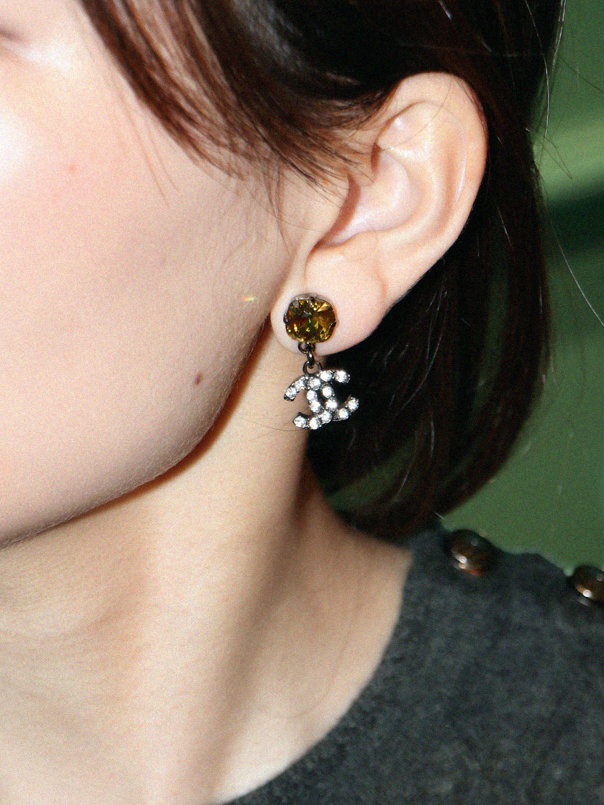 2005 Rhinestone CC Mark Swing Earrings in Gunmetal