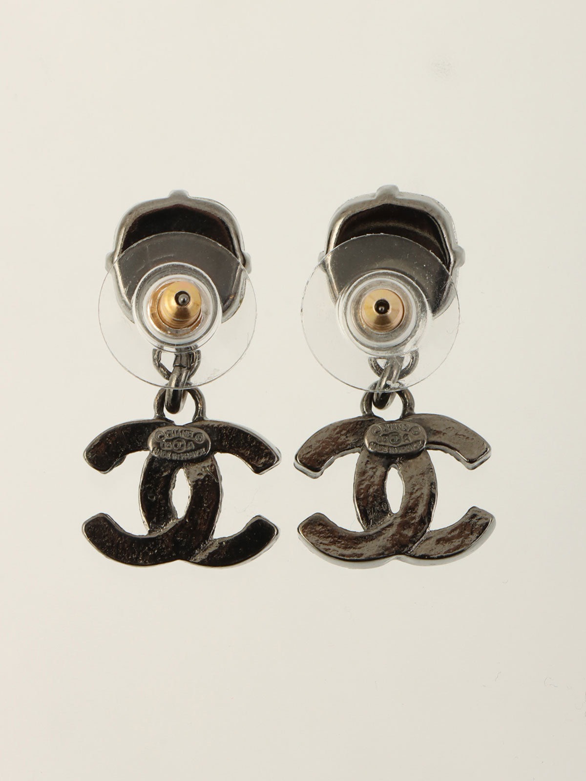 2005 Rhinestone CC Mark Swing Earrings in Gunmetal