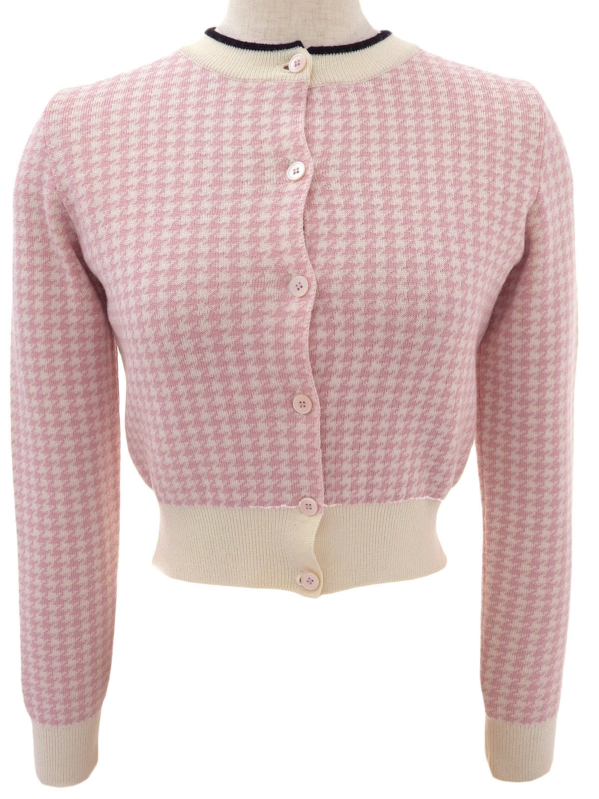 Houndstooth Pattern Cardigan in Off-White/Pink