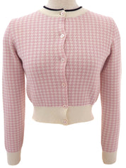Houndstooth Pattern Cardigan in Off-White/Pink