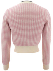 Houndstooth Pattern Cardigan in Off-White/Pink