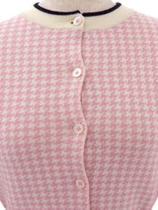 Houndstooth Pattern Cardigan in Off-White/Pink