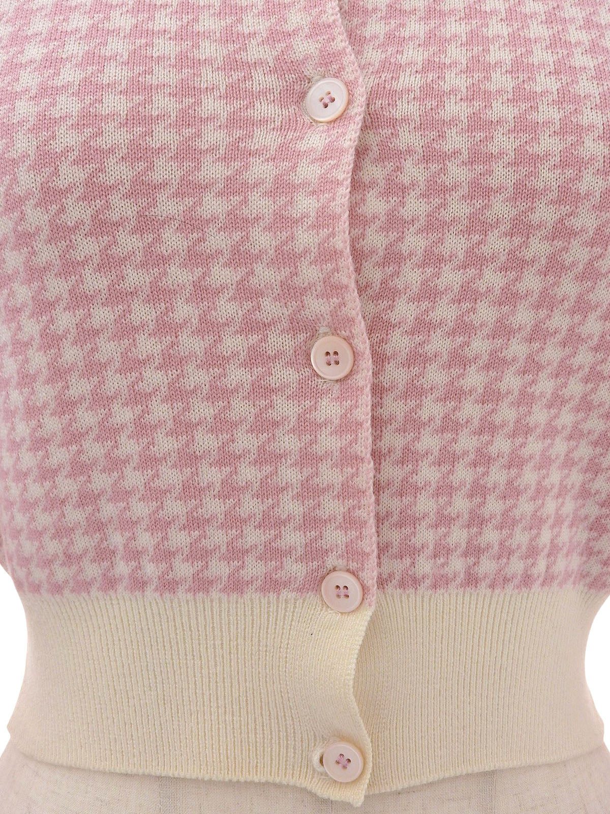 Houndstooth Pattern Cardigan in Off-White/Pink