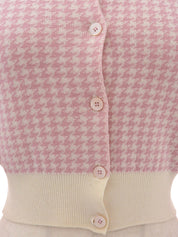 Houndstooth Pattern Cardigan in Off-White/Pink