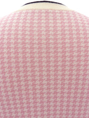 Houndstooth Pattern Cardigan in Off-White/Pink