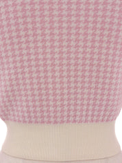 Houndstooth Pattern Cardigan in Off-White/Pink