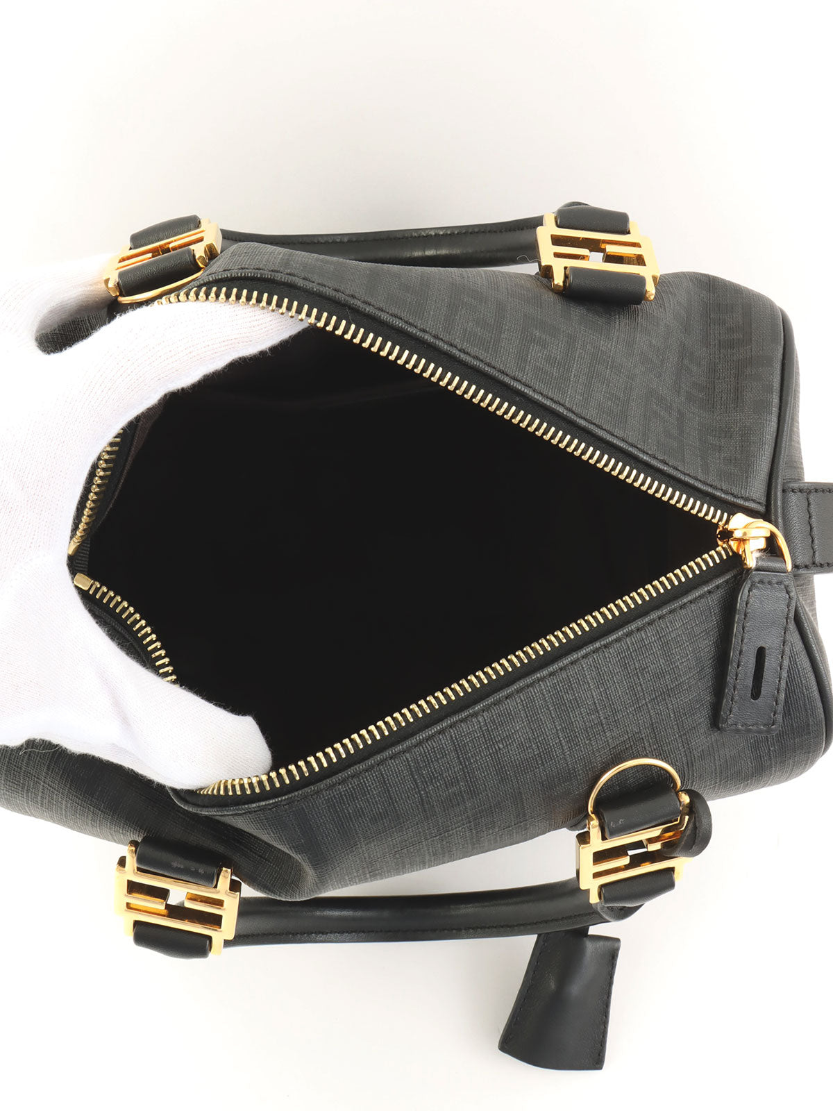 FF Zucchino Pattern Mini Boston Bag in Black