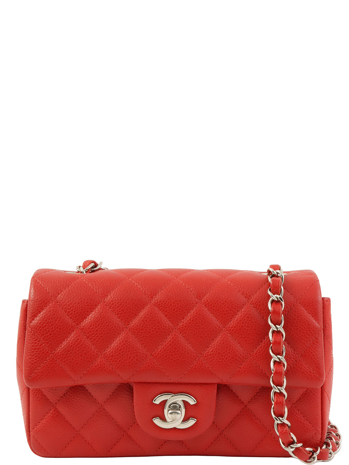 2014 Caviar Skin Matelasse Stitch CC Turnlock Chain Shoulder Bag in Red