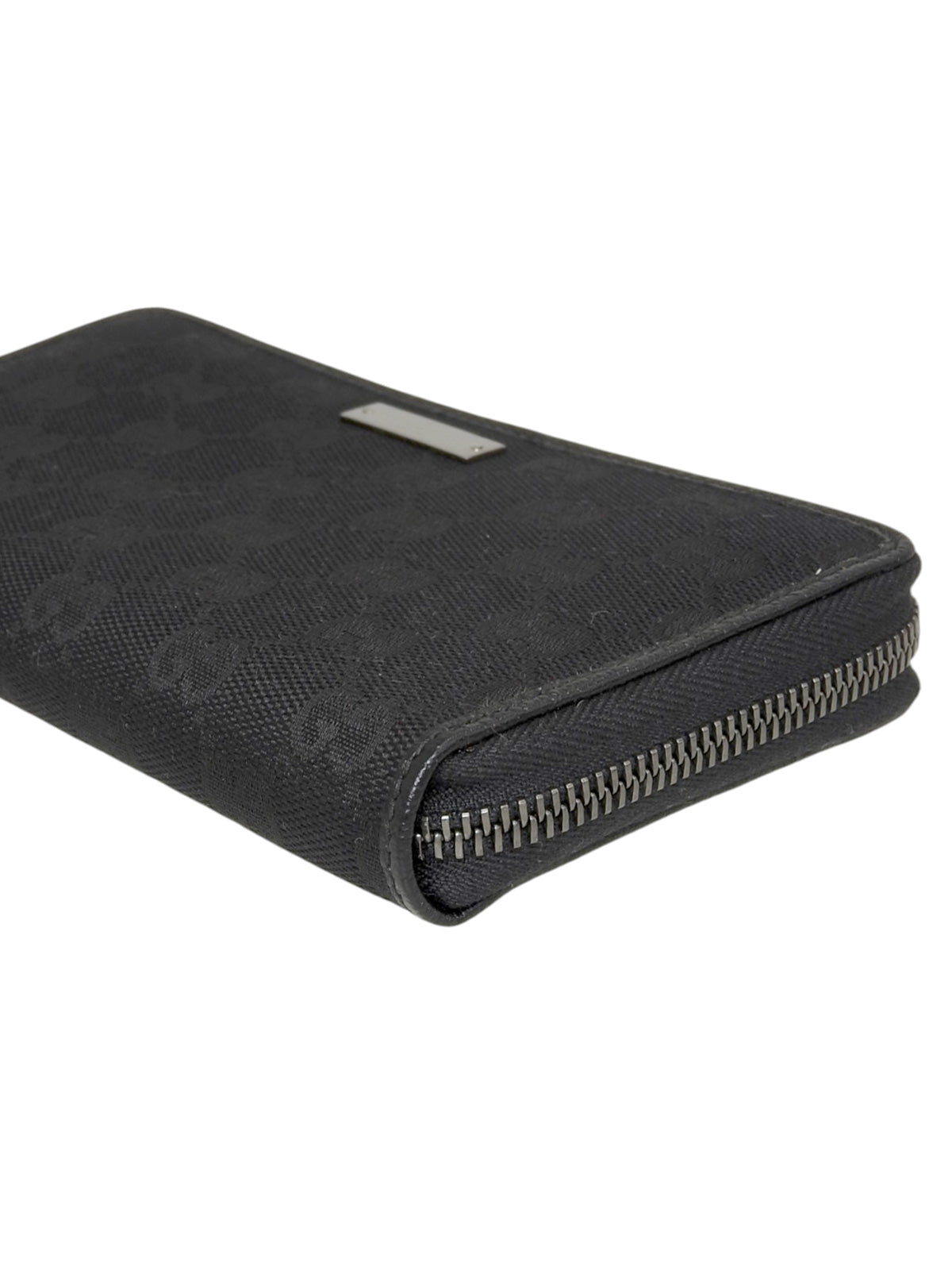 Canvas GG Pattern Logo Plaque Zip Long Wallet Black
