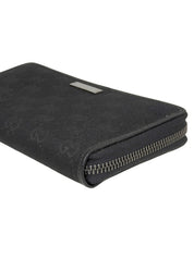 Canvas GG Pattern Logo Plaque Zip Long Wallet Black