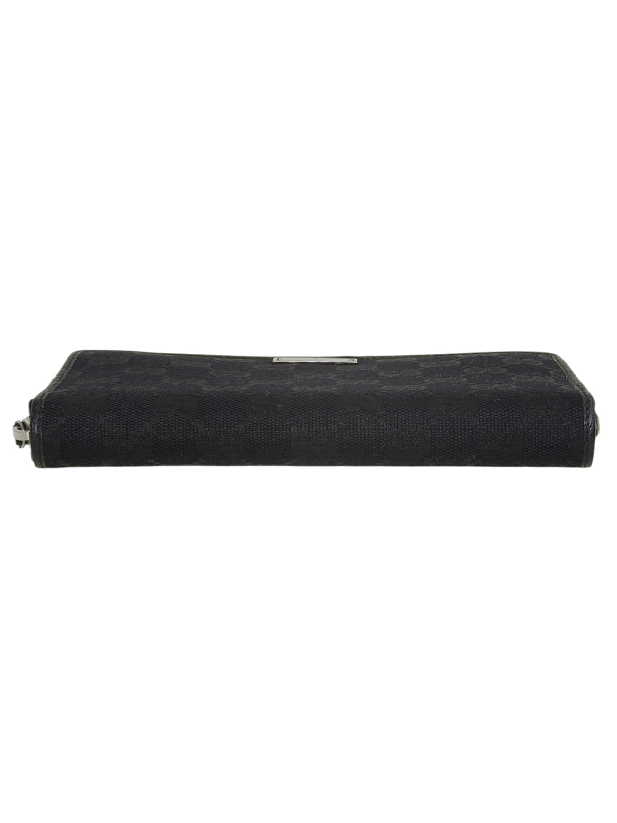 Canvas GG Pattern Logo Plaque Zip Long Wallet Black